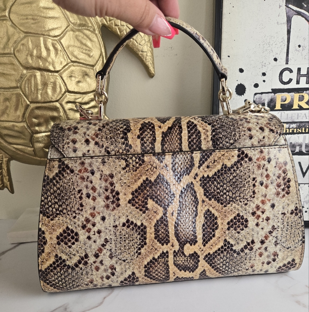 EUC Henri Bendel Embossed Top Handle Bag With The Strap - Picture 2 of 12